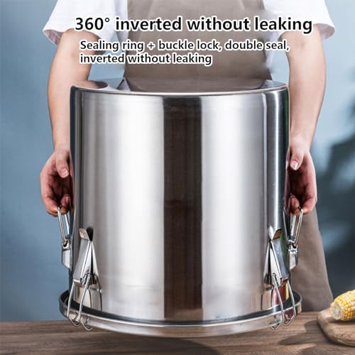 Boîte de conservation hermétique en acier inoxydable de 21 L pour grains de riz et lait, conteneur portable durable avec couvercle sécurisé pour la fraîcheur