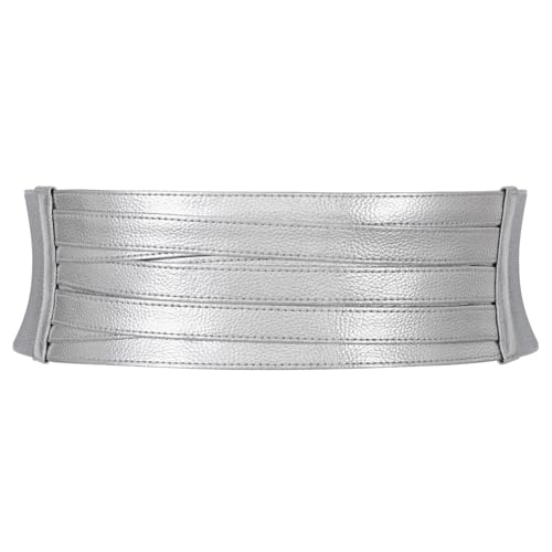 XZQTIVE Damen Breiter Stretchgürtel für Kleid Frauen Leder Elastischer Taille Gürtel Mode Hüftgürtel Damen, Silber, 90CM