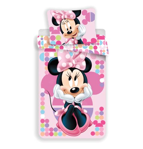 Jerry Fabrics Ropa de Cama para Niños con Cremallera, Diseño Minnie Pink, Funda de Edredón 140 x 200 cm y Funda de Almohada 70 x 90 cm, Poliéster