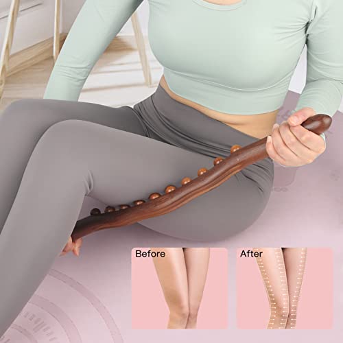 Wood Therapy Lymphatic Drainage Massage Roller Stick Tools,Myofascial Release Tool Stomach Cellulite Massager,Ease Neck Back Waist And Leg Pain Handheld Self Body Sculpting Massage Tool（10 Balls） #TOP3