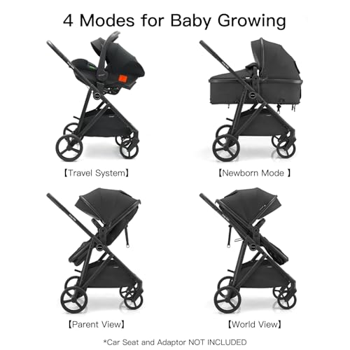 Image of Gromast 3-in-1 Baby Stroller, Convertible Stroller for Newborn Infant Toddler with Reversible Seat, UPF 50+ Canopy & Cup Holder - Black
