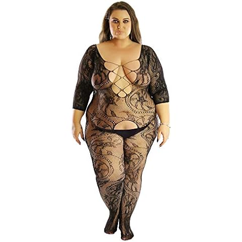 PRINCESS LACE BOUTIQUE Floral Sleeve Stockings Horsiery Catsuit Bodystocking Plus Cover