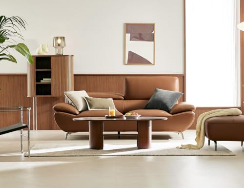 Image of Fabrique Gritty Leatherette 3 Seater Modern Desing Sofa Set With Puffy | Premium Luxury Comfortable Soft & Smooth | For Living Room, Bedroom, Office, Home | Easy to Move With Moveable Headrest | Brown