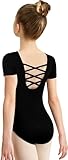 MOLLDAN - Maillot de ballet de manga corta para niñas - Negro - 6-8 Años