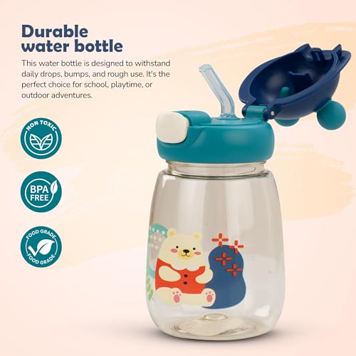Image of BAYBEE SnowSip Baby Sipper Bottle with Straw for Kids | Spill Proof & BPA Free Safe Sipper 540ml | Cute Cartoon Design Smooth Sipping & Adjustable Strap | Drinking Water Bottle for School Kids (Blue)