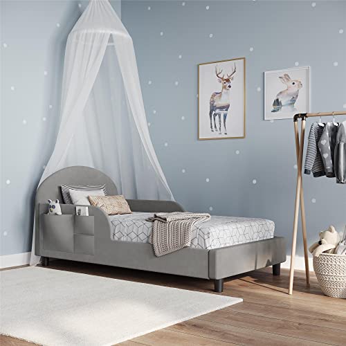 Little Seeds Oliver Upholstered Toddler Bed With Storage Pockets, Gray #TOP15