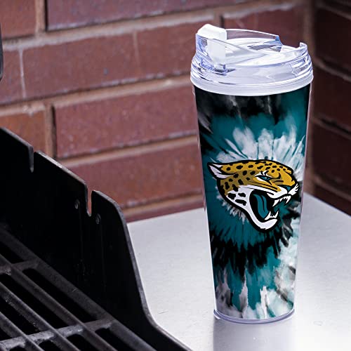 Image of Rico Industries NFL Football Glitter 24oz Acrylic Glitter Tumbler with Hinged Lid, Officially Licensed Double Wall Tumbler with Straw