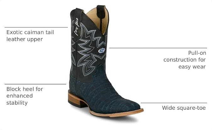 Justin San Antone 11 Caiman Western Boots for Men - George Strait Collection - Exotic Leather Square Toe, Ranch & Rodeo Style