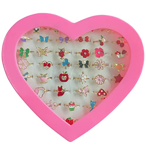 36Pcs Little Girl Jewel Rings In Box Adjustable No Duplication Children Girls Kids Pretend Play Costume Princess Dress Up Jewelry Rings Party Favors Toys Gifts For Girls #TOP6