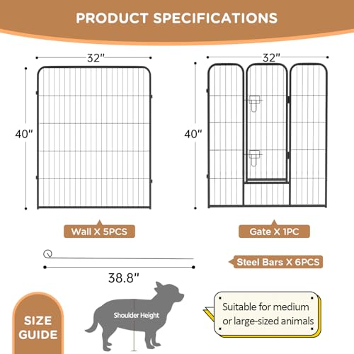 Image of BestPet | Dog Playpen | 40 Inch, 6 Panels | Heavy Duty Metal Pet Exercise Pen | Indoor Outdoor Fence Panels | Rust-Resistant, Removable, Tool-Free Setup | Anti-Skid, Expandable Design