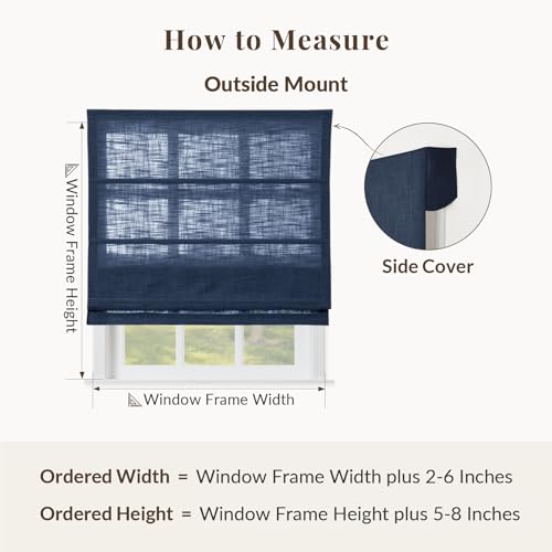 Image of TWOPAGES Liz No Drill Cordless Roman Shades Linen Textured Roman Blinds for Windows, Custom Made Room Darkening Blackout Roman Window Shades, Hardware Included, Navy Blue, 1 Piece