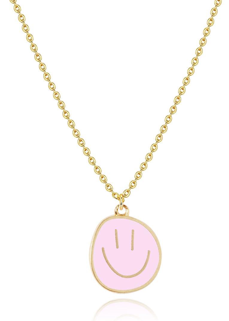 AULSIEYColorful Smiley Face Necklace 14K Gold Plated Paperclip Chain Necklace Y2K Trendy Necklace for Women Teen Girls Cute Necklace