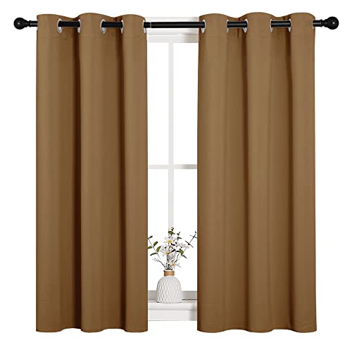 Image of NICETOWN Sleek Blackout Curtains 45 inches Length for Small Windows, Noise Reducing and Block Draft Panels for Door Doorway Laundry Office Luxury Decor Theme (2 Panels, Gold Brown, W34 x L45 -Inch)