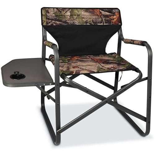 Directors Camping Chairs-Lightweight Folding Lawn Chairs with Side Table-Outdoor Foldable Camp Chair for Hunting Fishing Travel-Camouflage,Heavy Duty Support 300lbs