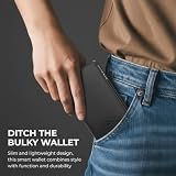 Stealth Wallet RFID Portfel na Karty - Smart Minimalistyczne Pop Up Portfele - Smukłe Lekkie Metalowe Uchwyty na Karty Kredytowe dla Mężczyzn i Ochrona Bezdotykowa (Srebrny Aluminium, Czarna Skóra)