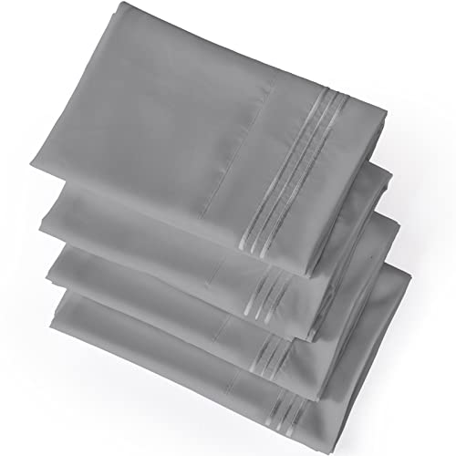 Yiyea Embroidered Pillow Cases Queen Size Set Of 4, 1800 Thread Egyptian Quality Brushed Microfiber Bed Pillowcases With Envelope Closure, Wrinkle, Fade And Stain Resistant (20"X30", Grey) #TOP1