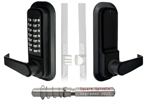 JOUNJIP Single-Sided Keyless Entry Door Lock - Bump Key Proof Mechanical Door Lock with Lever Handle - [Square Spindle] Easier Install - (Matte Black) - Outdoor Gate Lock with Keypad and Passage Mode by JOUNJIP - Used condition - US$105.65