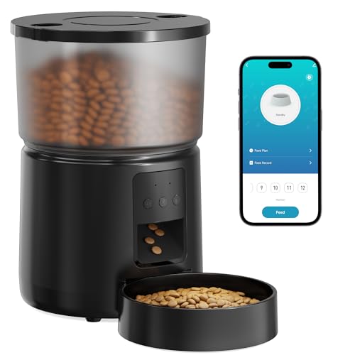 Distributeur Croquettes Chat Automatique - 5G/2,4G WiFi - Contrôle App, Enregistrement Vocal, Double Alimentation, Grande Capacité - 3L, 10 Repas par Jour, 10s Voix, 10 Portions par Repas