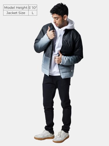 Image of The Souled Store| Gangsta Jacket Mens and Boys Puffer Jackets|Full Sleeve|Regular fit Solid| 100% Polyester Grey Color Men Puffer Jackets