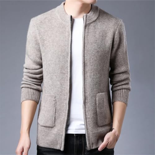 Men Stand Color Pocket Solid Color Zipper Cardigan4