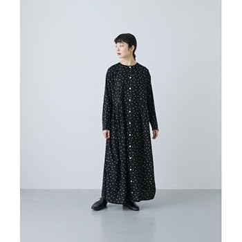 かぐれドット柄 半袖ロングワンピース黒ブラック かぐれドット柄 半袖ロングワンピース黒ブラック