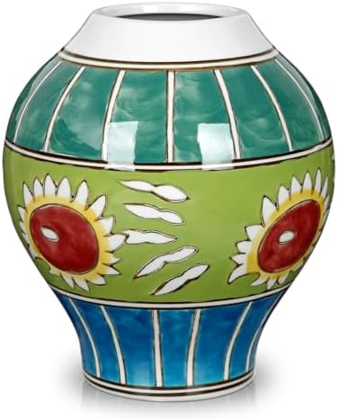Hand Painted Ceramic Vase for Home Decor, 6.6" Colorful Floral Po...