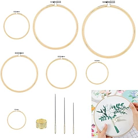 WUHEECOME 7 Größen Kreuzstich Rahmen Verstellbare Kreuzstich Stickrahmen Set Kreuzstich Hoop Ring Bambus sticken Rahmen Stickringe Nadeln für DIY Kreuzstich Stickerei Anfänger 3/4/5/6/8/9/10 Zoll Cover