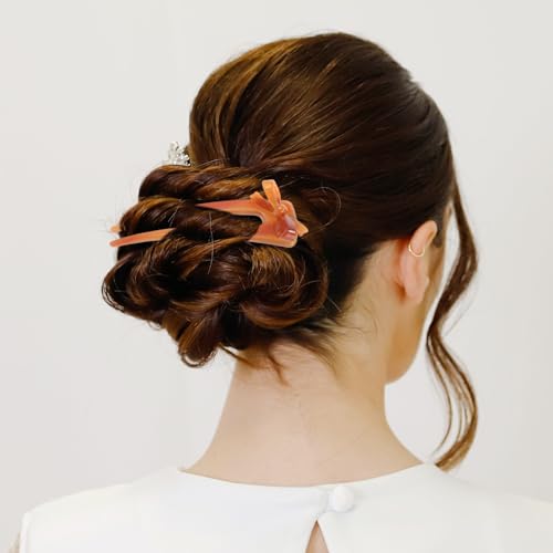 Frcolor French Hair Pins U Shaped Hair Pins French Hair Fork Bow Hair Sticks For Women Girls Hairstyle Accessories Orange - Image 2