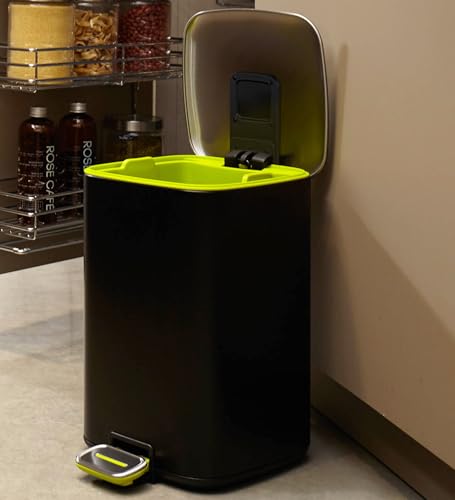 Image of Obsessions Stainless Steel Step Dustbin With Fingerprint Resistant, 6 Litres, Black