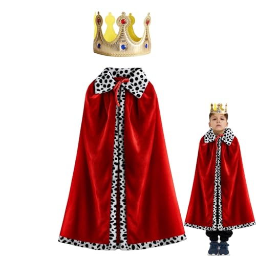 NieYat Verkleidungskiste für Kinder, 90cm Prinz Umhang Kostüm und Goldener Krone König, Prinz Verkleidung für Kinder von 90–135cm, Halloween, Weihnachten, Cosplay, Märchenpartys