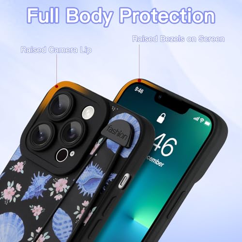 Coque silicone iPhone 13 Pro sangle anti-chute motif fleurs - 4
