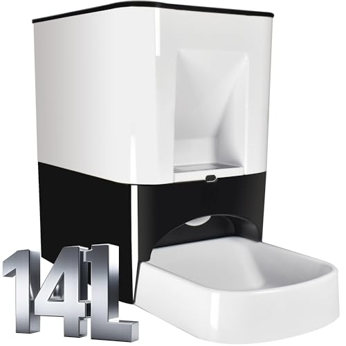 14L Automatic Dog Feeder Large Breed, Programmable Auto Pet Food Dispenser, Timed Dog Feeder Extra Large, Portion Control Voice Recording, 1200mAh Battery and Plug-in Power White