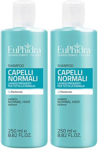 Euphidra, Shampoo Capelli Normali, Flacone 250 ml, Idratante con Pantenolo per Capelli Sani, Morbidi e Lucenti, Senza SLES e Conservanti Aggiunti, Dermatologicamente Testato (Confezione da 2)