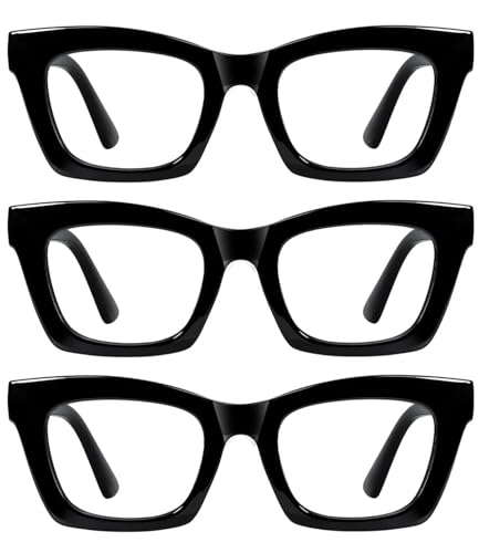 Hubeye Square Reading Glasses for Women Men Blue Light Blocking Computer Fashion Style Readers with Spring Hinge(Black+Black+Black,3.5)