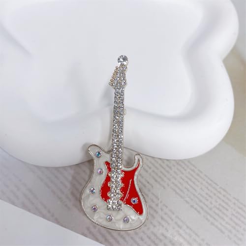 Image of Cute Guitar Rhinestones Brooches Pin Unique Colorful Crystal Enamel Brooch for Party Dance Banquet Women Men Fashion Dainty Lapel Pins Suit Shirt Ceremony Clothes Accessories Decor