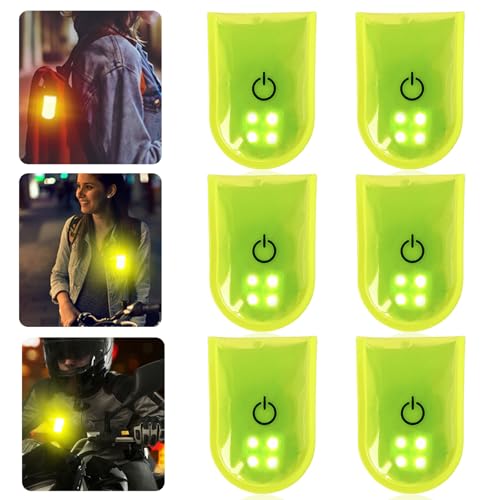 GOMETY 6 Stück LED Clip Blinklicht Reflektierende, 2 Modi 4 LED Reflective Clip Mit Magnet, PVC Wasserdicht Sicherheit Warnung Magnetclip für Schulranzen Rucksack Laufen(Fluoreszierendes Gelb)