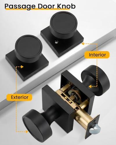 Image of Goldenwarm Matte Black Door Knobs Passage, Closet Door Knob Zinc Alloy, Contemporary Black Interior Door Knobs for Hallway, 10 Pack