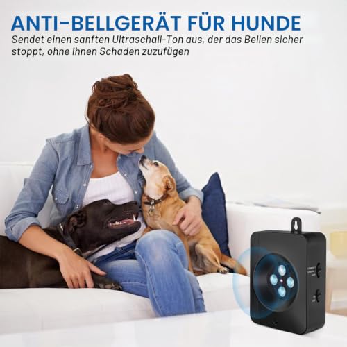 Anti Bell Gerät Hunde, 4 Sendern Wiederaufladbares Antibell für Hunde, Antibell für Kleine Mittel Große Hunde, 33Fuß Automatisch Antibell Ultraschall Gerät Sicher Hundebellen Stoppen Innen Draußen