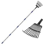 MIYA Leaf Rake 72 inch, Length Adjustable 9 Inch Wide 11 Claws Head Leaf Debris Rake, Leaf Removal...