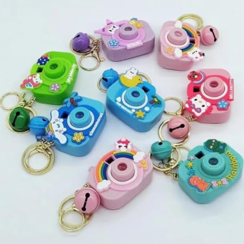 Image of Mini Projector Camera Toy with Bell, Plastic Multicolor Design, Light Projection Feature, Cartoon Keychain for Kids