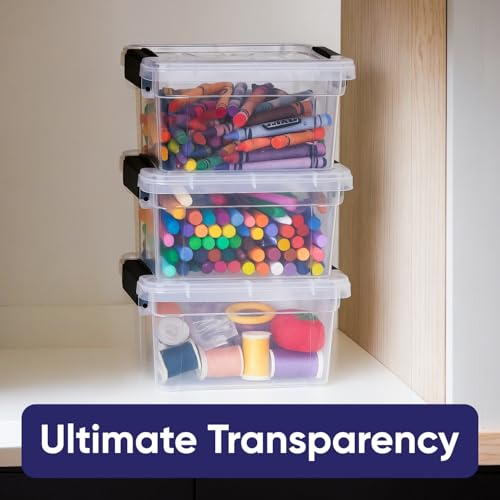 Image of Superio 1.4 Quart Mini Clear Plastic Storage Container with Lid, Stackable Small Organizer Box for Crayons, Art Supplies, Beads, Sewing, Stationery & Food Storage, 5 Pack