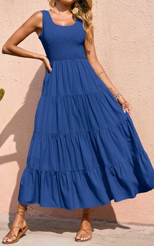 Image of PRETTYGARDEN Women's 2026 Casual Loose Plain Maxi Sundress Smocked Tank Dress Sleeveless Summer Beach Tiered Long Dresses
