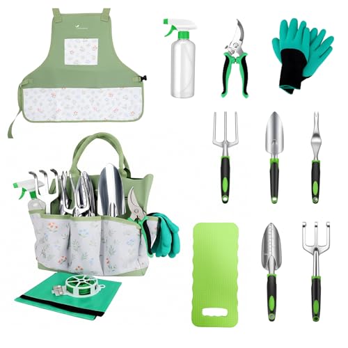 Set de 13 piezas de jardinería con bolsa y delantal verde