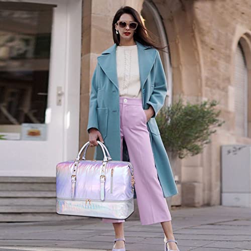 Image of CAMTOP Travel Duffle Bag Women Men Waterproof Shoulder Weekender Overnight Carryon Bag Sports Tote Gym Bag with Shoe Pocket and Trolley Sleeve, Purple