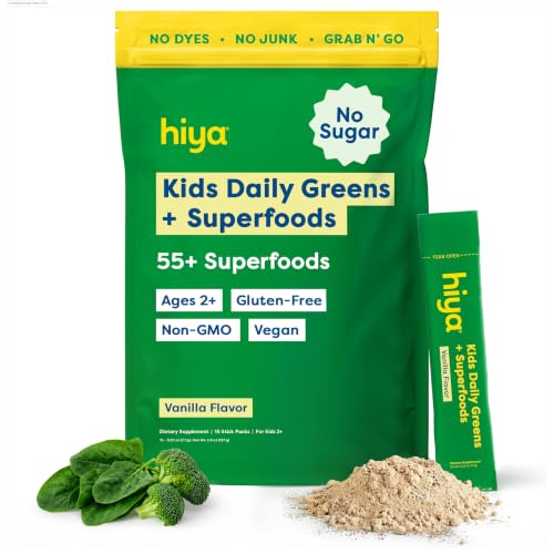 HIYA Kids Greens Powder Sticks Greens Superfood Powder for Kids Vanilla