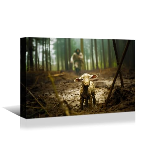 YONICA Jesus Wall Art Running After Lost Lamb 24 X 18 Inch