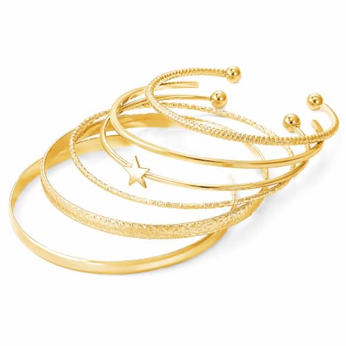 Image of 6pcs Gold Alloy Bracelets for Women - Star Charm Layered Bracelet Set
