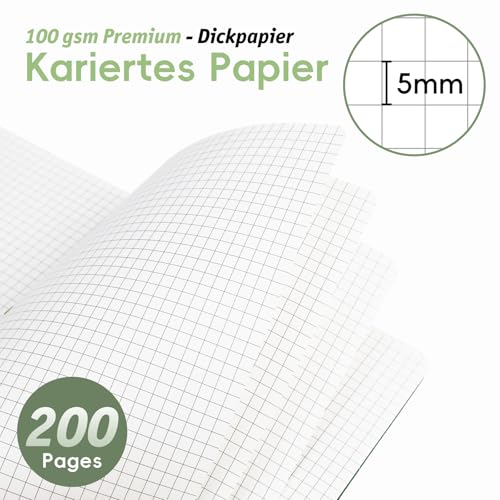 RITOLLO A5 Spiralnotizbuch mit PU-Leder Hardcover, 200 Seiten, 5x5 mm Kariert, Raster-Notizbuch für Arbeit, Studium & Planung (Salbeigrün)