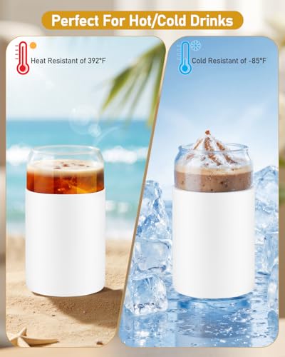 Image of sungwoo Glass Cups with Lids and Straws, 4 Pack 16OZ Iced Coffee Cups with Silicone Sleeve, Glass Tumbler with Straw and Bamboo Lid, Home Essential Drinking Set for Juice, Cocktail and Latte White