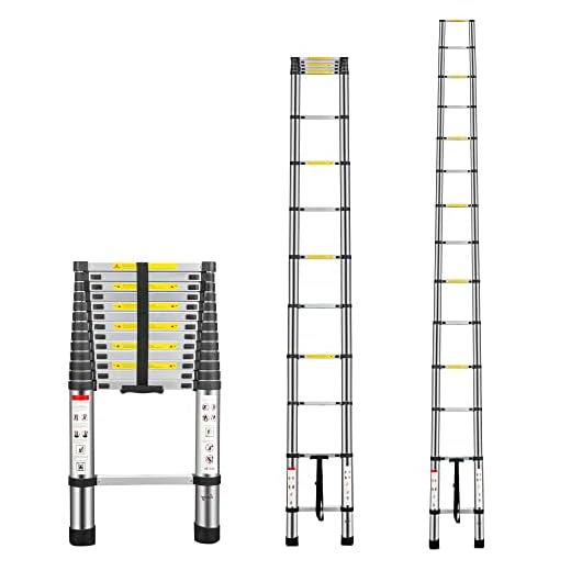 Multibao 13.5FT 4.1M Telescopic Ladder Aluminium Loft Telescoping Ladders Collapsible Extendable Multi Pursose DIY Tools Portable Max Load 150kg(330lb) 14 Rungs